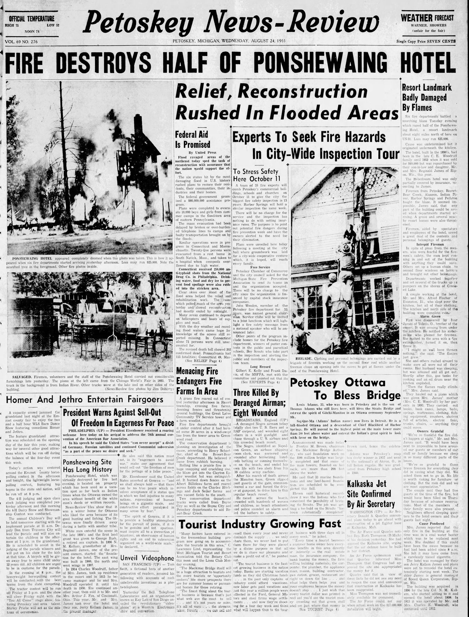 Ponshewaing Hotel - Aug 24 1955 Article On Fire